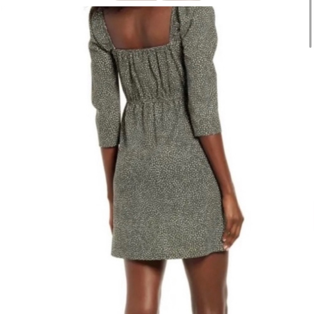 Leith Size M Green & White Square Neck Half Sleeve Boho Spring Mini Dress - Picture 2 of 9